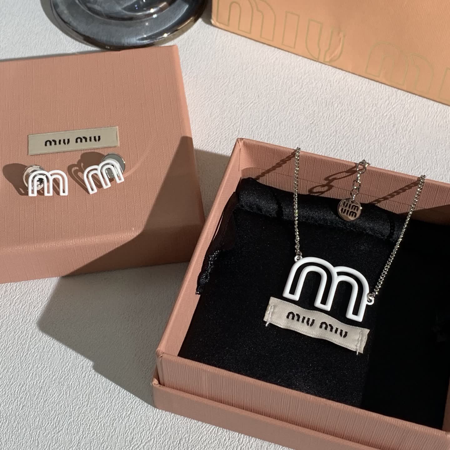 Miu Miu Logo Earrings and Necklace Set